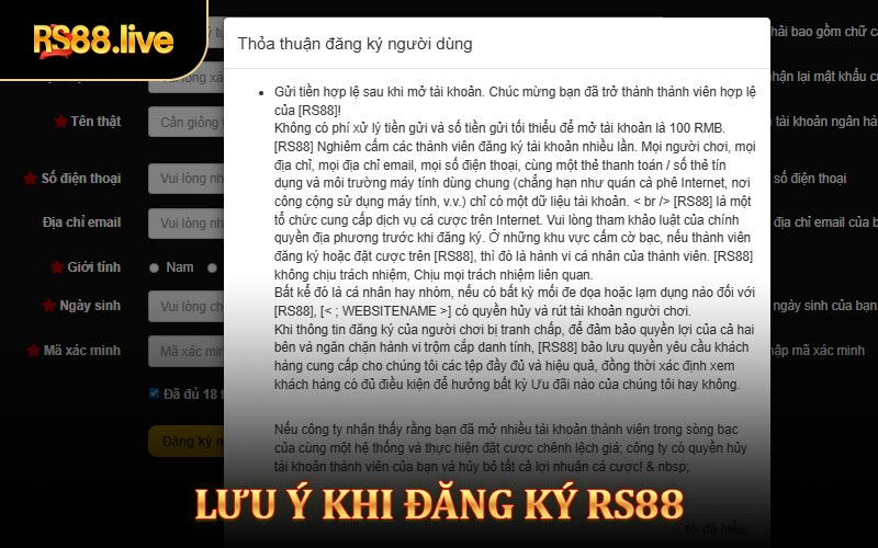 Một số lưu ý khi đăng ký Rs88