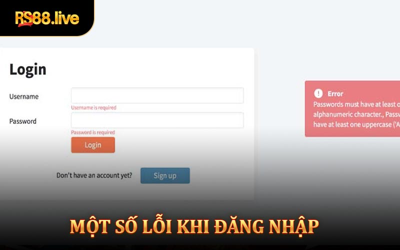 Một số lỗi có thể gặp khi đăng nhập Rs88 